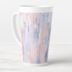 Caneca De Café Latte Abstrato Blush e Traços de Tinta Azul
