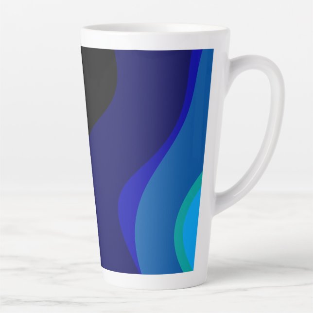 Caneca De Café Latte abstrato de 1007 Preto E Azul (Direita)