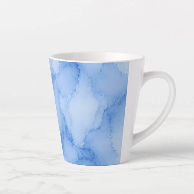 Caneca De Café Latte Abstrato de Aquarela Azul Suave (Direita)
