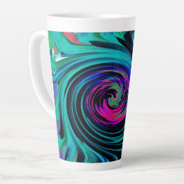 Caneca De Café Latte Abstrato de preto e turquesa Dramático