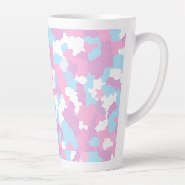 Caneca De Café Latte Abstrato do Camo Branco Azul Rosa (Direita)