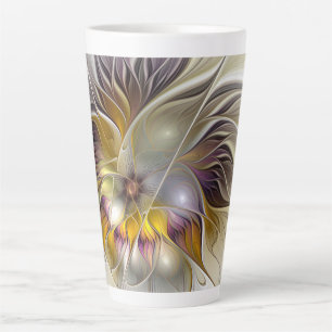 Caneca De Café Latte Abstrato Fantasia Colorida Flor Moderna Fractal