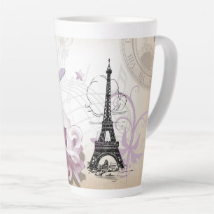 Caneca De Café Latte Abstrato Floral Paris Eiffel Torre Latte Mug