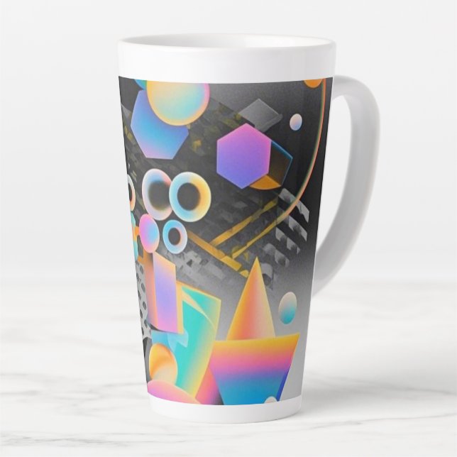 Caneca De Café Latte Abstrato geométrica vibrante e branca (Ângulo direito)