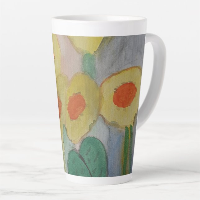Caneca De Café Latte Abstrato Girassóis (Ângulo direito)