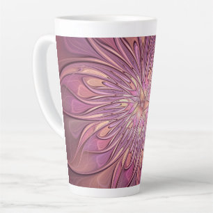 Caneca De Café Latte Abstrato Modern Floral Arte Fractal Cores de Berry