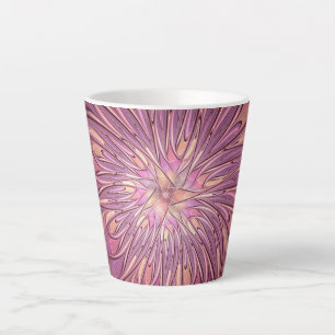 Caneca De Café Latte Abstrato Modern Floral Arte Fractal Cores de Berry