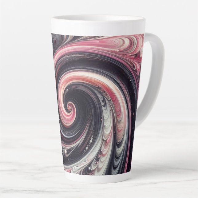 Caneca De Café Latte Abstrato moderno girando rosa, preto e branco (Ângulo direito)