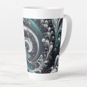 Caneca De Café Latte Abstrato moderno girando verde, prata e preto