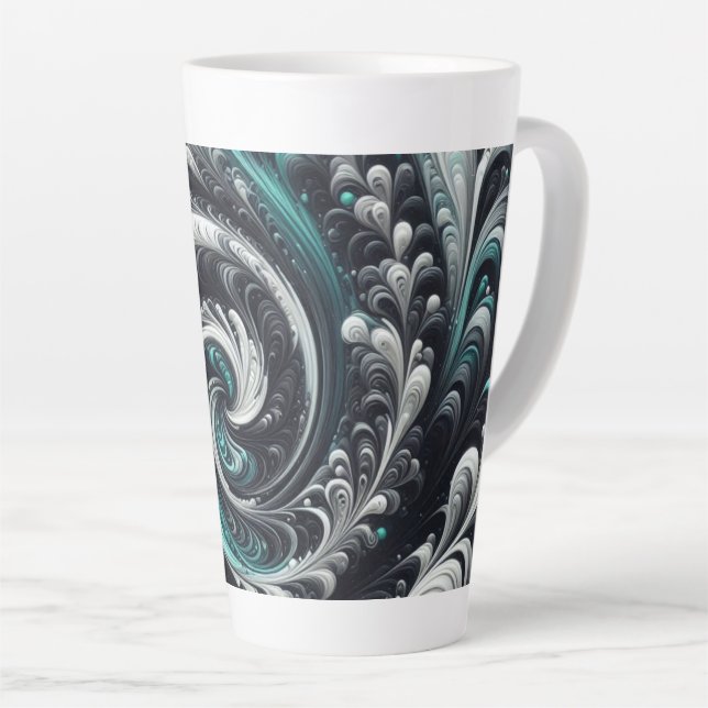 Caneca De Café Latte Abstrato moderno girando verde, prata e preto (Ângulo direito)