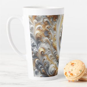 Caneca De Café Latte Abstrato Moderno Redemoinho Dourado, Preto e Branc