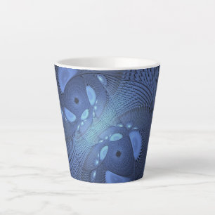 Caneca De Café Latte Abstrato moderno Trendy Dusk Blue Fractal Art