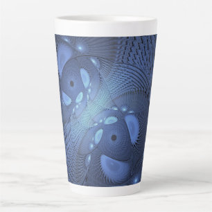Caneca De Café Latte Abstrato moderno Trendy Dusk Blue Fractal Art