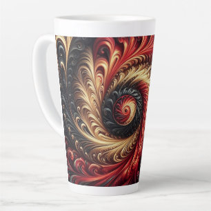 Caneca De Café Latte Abstrato Moderno, Vermelho, Preto e Dourado