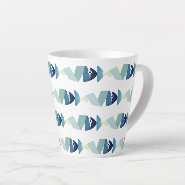 Caneca De Café Latte Abstrato Natação Azul (Ângulo direito)