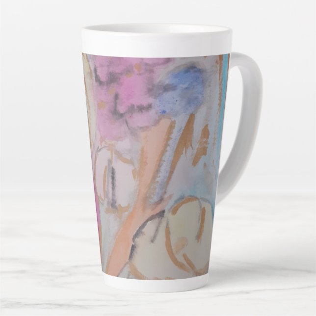 Caneca De Café Latte Abstrato Pastel Floral (Ângulo direito)