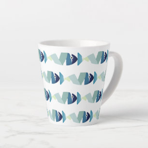Caneca De Café Latte Abstrato piscando peixe azul