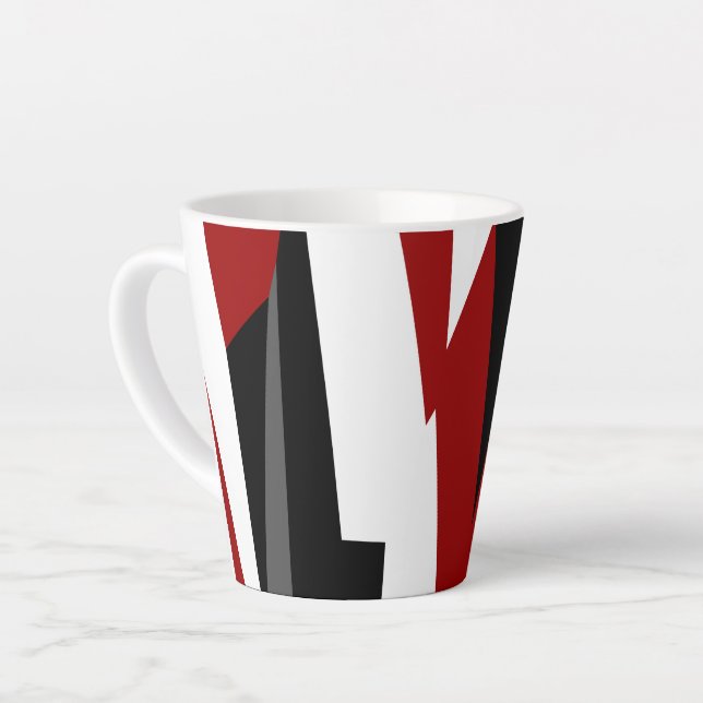 Caneca De Café Latte Abstrato preto e branco vermelho (Ângulo esquerdo)
