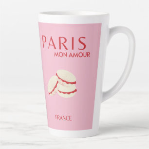 Caneca De Café Latte Abstrato retro Pastel Paris cor-de-rosa Pastel Via