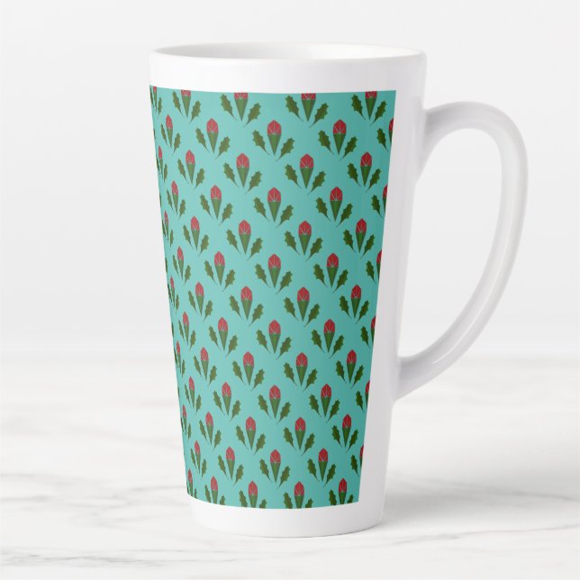 Caneca De Café Latte Abstrato Rosas vermelhas e Folhas Florais, Fonte A (Direita)