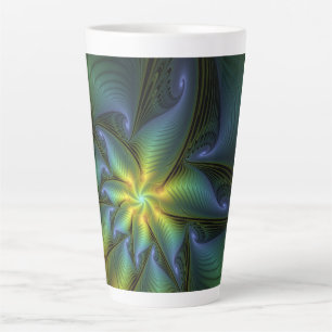 Caneca De Café Latte Abstrato Star, Ouro Verde brilhante Arte Fractal