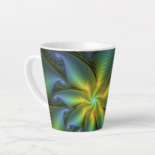 Caneca De Café Latte Abstrato Star, Ouro Verde brilhante Arte Fractal