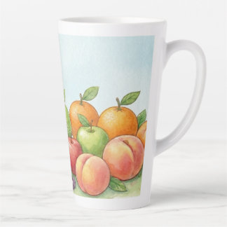Caneca De Café Latte Abundância de Frutas em Aquarela, Fundo de Tu Bish