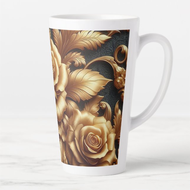 Caneca De Café Latte Academia Dourada Metálica Rosa Dark (Direita)