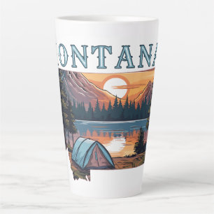 Caneca De Café Latte Acampamento de Tenda de Contorno de Montana