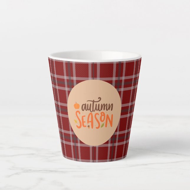 Caneca De Café Latte Ação de Graças,Script da Temporada de Outono,Xadre (Frente)