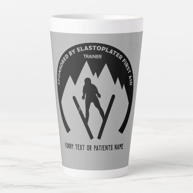 Caneca De Café Latte Acidente de esqui fique bem em breve (Frente)