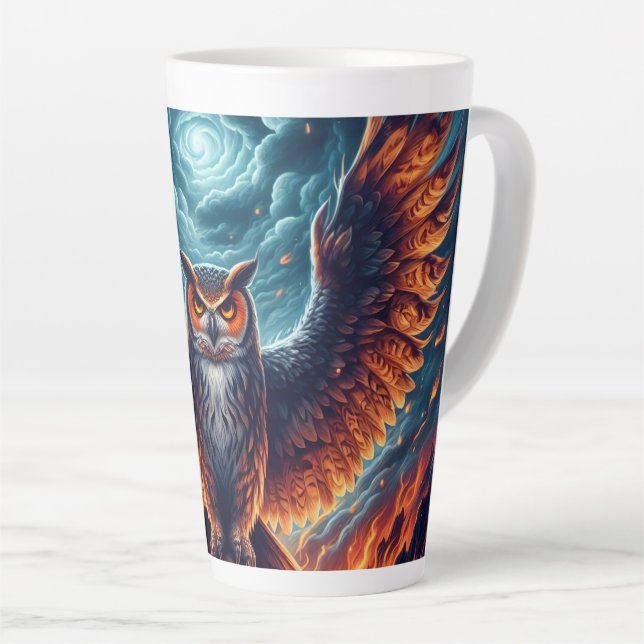 Caneca De Café Latte Acima e Abaixo - Wise Owl Art (Ângulo direito)
