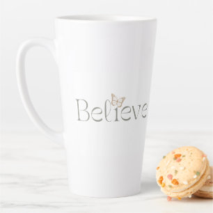 Caneca De Café Latte Acredite na Borboleta, Presente Inspirador de Bem-