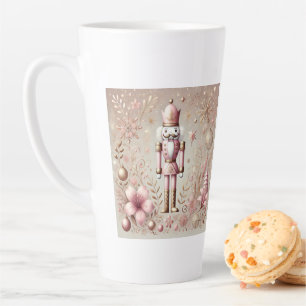 Caneca De Café Latte Açucarado Elegante Noz de Natal Rosa e Dourado Pas