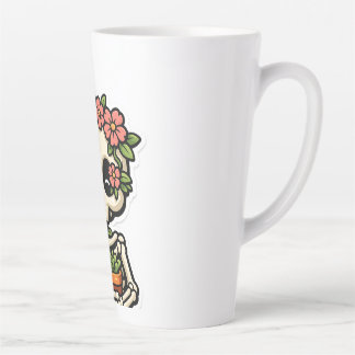 Caneca De Café Latte Adesivo de Jardineiro Esqueleto Floral Kawaii Fofo