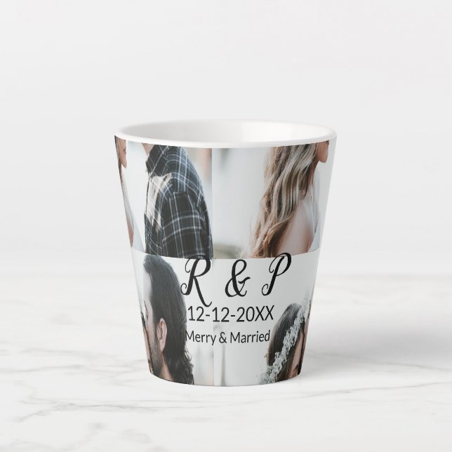Caneca De Café Latte Adicionar casal feliz de fotos casada com adiciona (Frente)