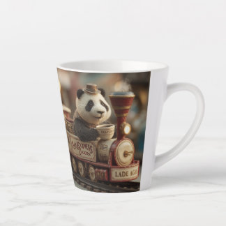 Caneca De Café Latte  Adorable Panda Figurine on a Vintage Toy Train