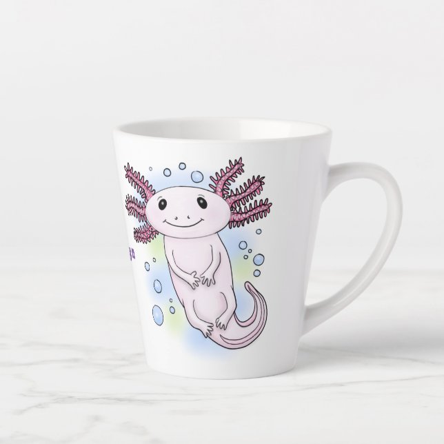 Caneca De Café Latte Adorable pink axolotl cartoon (Direita)