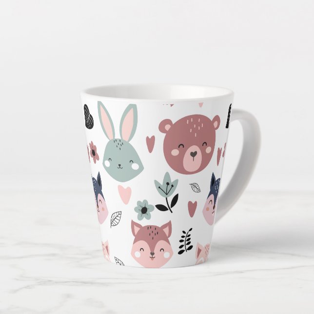 Caneca De Café Latte Adorable Woodland Creatures With Hearts (Ângulo direito)