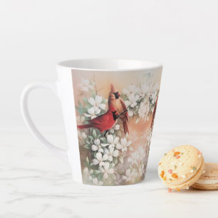 Caneca De Café Latte Adoráveis Aves Cardinais e Flores