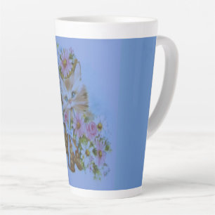 Caneca De Café Latte Adorável Kitten rosa e azul para amantes de gatos