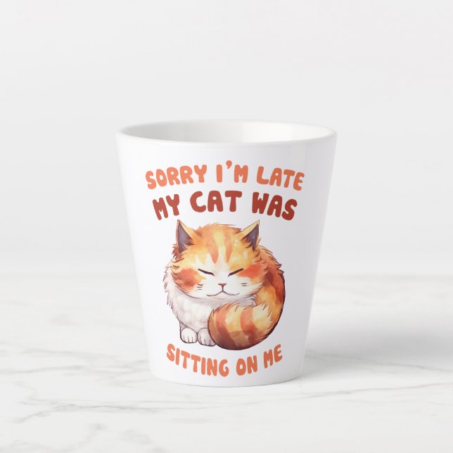 Caneca De Café Latte Adorável Laranja Tabby Cat. Desculpe-me por estar  (Frente)