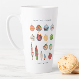 Caneca De Café Latte Adornos Clássicos de Natal com Aquarela e Hygge