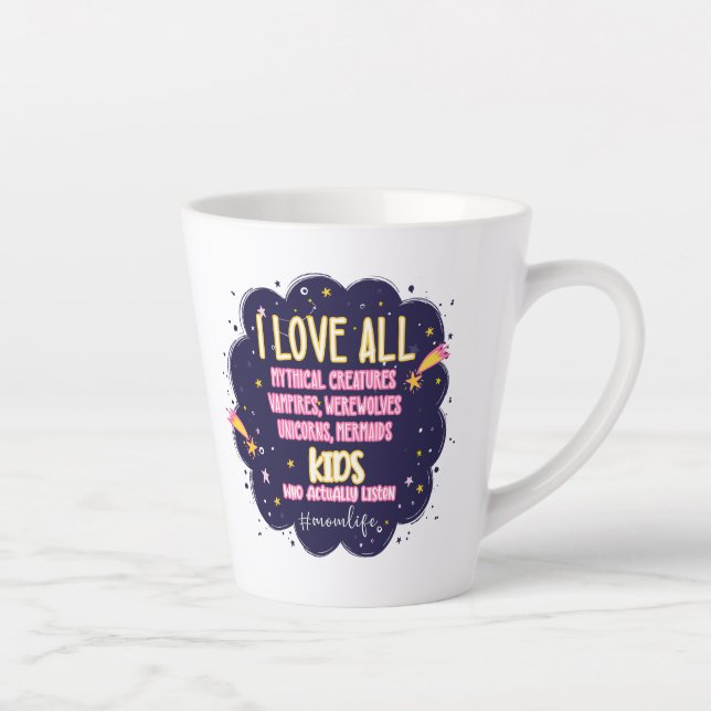 Caneca De Café Latte Adoro Todas As Criaturas Míticas, Vampiros, Lobiso (Direita)