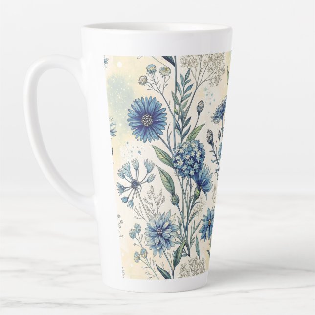 Caneca De Café Latte Aesthetic Blue Wildflowers (Esquerda)