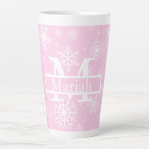 Caneca De Café Latte Aesthetic Pink Snowflake