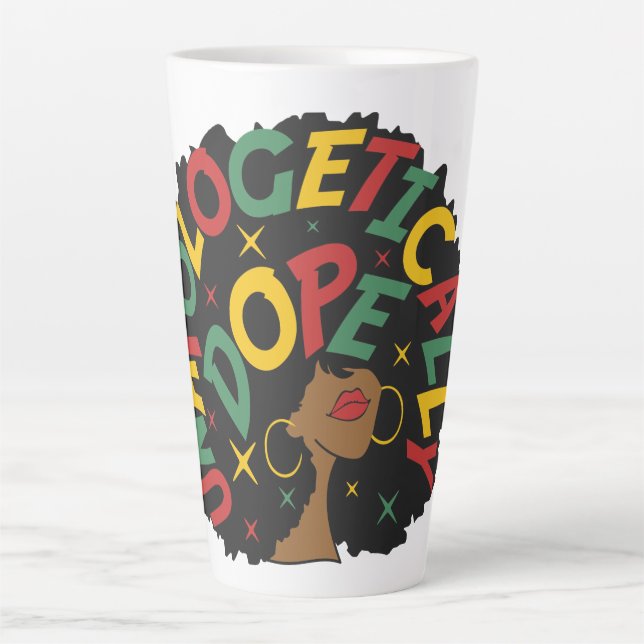 Caneca De Café Latte Afro Negro Afro-se sem desculpas (Frente)