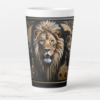 Caneca De Café Latte Afrofuturismo do casal com um leão