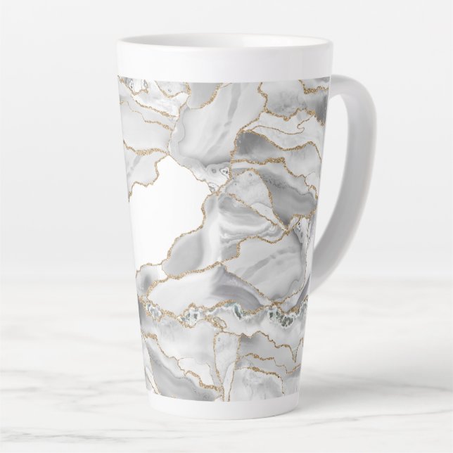 Caneca De Café Latte Agate branco e dourado (Ângulo direito)