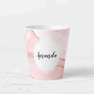 Caneca De Café Latte Agate cor-de-rosa com fita Dourada elegante